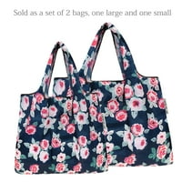 Опаковки големи и малки сгъваеми чанти за хранителни стоки с най -многократна многократна употреба, комплект от 2, розови флорални