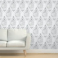 Peel & Stick Wallpaper 6ft 2ft - Bohemian Grey Boho Mod акварелни листа Мандала листа от детска стая по поръчка подвижен тапет от Spoonflower