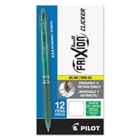 Frixion Clicker Erasable Gel химикалка, прибираща се, фино, зелено мастило, зелена цев, дузина