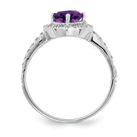 Солидно 14k бяло злато сърце Аметист лилаво февруари скъпоценен диамантен годежен пръстен размер размер