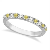 Жълт канар и бял диамант, подреждащ се пръстен лента 14k злато