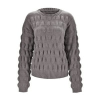 Пуловери за жени, плетени с 3D вдлъбнато решетка с дълъг ръкав и пуловер за комфорт на зимата
