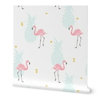 Peel & Stick Wallpaper 3ft 2ft - розово фламинго птица ананас джунгла плод фламинго