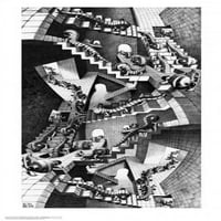 Дом на стълбите - M.C. Ламиниран и рамкиран плакат Escher