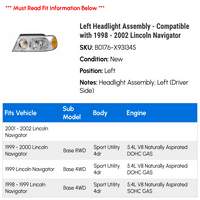 Сглобяване на лявата фара - Съвместим с - Lincoln Navigator 2001