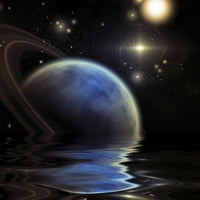 Екзосоларна планета се издига над тихия печат на плакат от Брус Ролф Стокттрек изображения
