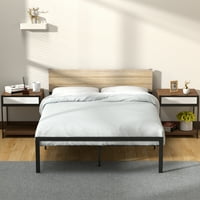Пълна рамка за легло с табла - не е необходима Bo Spring - Wood Platform Bed Full Queen - Включва място за съхранение - Фондация за матраци - Лесно сглобяване - Осигурява стилен