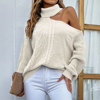Пуловер на Гузом за жени в продажба- Солидни пуловери за студено рамо за жени Модерни върхове Нови пристигания Уайт размер 4