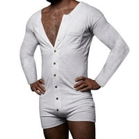 Мъжки къс ръкав onesie henley Jumpsuit Comfy Buttons Pajamas Sport Небрежен комбинезон една дреха