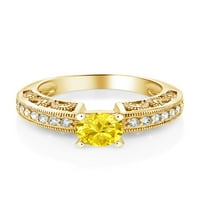 Gem Stone King 2. Ct кръгла жълта циркония 18k жълто злато с покритие сребърен пръстен