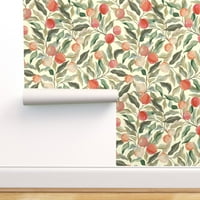 Peel & Stick Wallpaper 3ft 2ft - художник пастелни праскови листа кънтри флорална природа плодове романтична градина по поръчка Подвижен тапет от Spoonflower