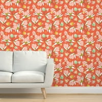 Peel & Stick Wallpaper Swatch - Blossom Флорално червено цвете розово смела градина природа Ботаническа лято пролет Персонализиран сменяем тапет от Spoonflower