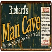 Човекът на Richard's Man Cave Rules Green Sign Decor Подарък 206180005432