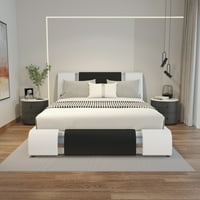 Amolife Queen Size Bed Frame с регулируем с желязо табла, бяло и черно