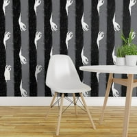 Peel & Stick Wallpaper 6ft 2ft - Хелоуин ръчна ивица Черно бяло призрачно страшна фантазия Персонализиран тапет от Spoonflower