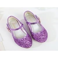 Gomelly Girl's Princess Shoe Glitter Dance Shoes Magic Tape Mary Jane Casual Flats Сватбено парти помпи лилаво 11.5C