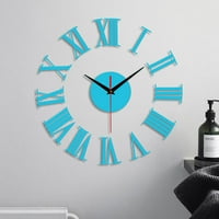 Без рамки Diy Wall Mute Clock 3d Mirror Surface Sticker Home Office Decor Blue
