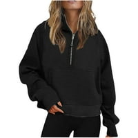 Dyegold изрязани zip up hoodie жени половин цип суичъри с дълъг ръкав руно качулка пуловер върхове есенни модни тоалети