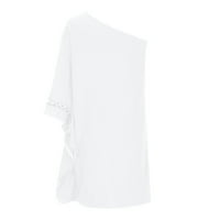 Tking fashion дамски летни ежедневни сладки солидни разхлабени тениски рокля ръкав едно рамо мини рокли бяло l