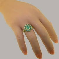 Британският направи 14K жълто златен пръстен с естествен изумруден женски пръстен - Опции за размер - размер 4