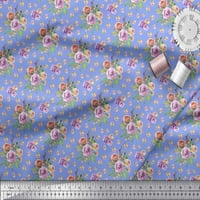Soimoi Blue Moss Georgette Fabric Blooming Camellias & Rose Floral Printed Craft Fabric край двора