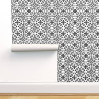 Peel & Stick Wallpaper 3ft 2ft - Испански плочки Оцветяване на книга Стил плочки Геометрично черно бял гео цвят традиционен по поръчка сменяем тапет от Spoonflower