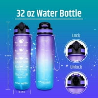 32oz мотивационна бутилка с вода с маркер за време, бляскава бутилка с вода със сламен капак, bling вода бутилки BPA, без теч за фитнес и външно спортно лилаво синьо