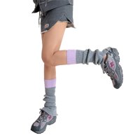 Eyicmarn женски ребрата плетащи крака, сладки коляни с високи чорапи обувки маншети с два тона чорапи с декор на бутони