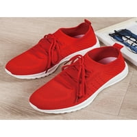 Daeful женски маратонки за чорапи се захващайте с плоски плетени горни ежедневни обувки, работещи без плъзгане дишаща мрежа за ходене с обувка червено 8.5