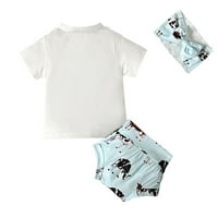 Комплекти за дрехи за момичета малки деца детски дрехи дрехи Животни топ анимационни сини щампи шорти за глава на лента за глава на комплект