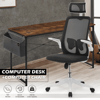 Комплект бюро и стол на Magshion, регулируем офис стол с височина с подлакътник с глава и флип и 55 Маса за лаптоп с чанта за съхранение, черно