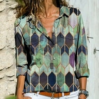 ризи за жени дълги разхлабени върхове маргаритки Дами дами дами за печат памучна блуза тениска женска блуза зелено + 5xl