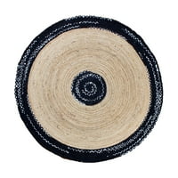 Ръчно оплетено кръгло черна юта памучен площ килим за хол килим на открито декор под краката крака