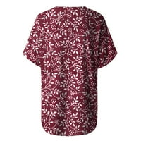 Leylayray дамски върхове дамски ежедневни върхове с деколте тениска с къс ръкав отпечатани плюс размер лятна тениска туника върхове червени xxl