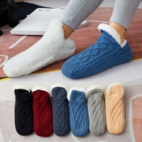 Lovskoo чехли чорапи за жени тъкани кадифе на закрито на закрито ниско нарязани чорапи хлъзгачи сгъстяващи топли спалня чехли не-плъзгане снежни чорапи на закрито термичен глезен чорапи синьо