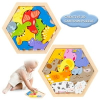 Дървено детски ранни образователни животни Триизмерни творчески строителен блок пъзел пъзел Интелигентност Мъжки и женски бебешки играчки