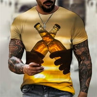 Мъжки тениски 3D бира принтен моден с къс ръкав екипаж на ежедневна риза комфорт тийпър за мъже