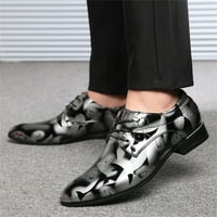 Qiaocaity мъжки обувки на клирънс, до 20% отстъпка, мъжката мода сочи пръсти ярка дантела кожени сватбени обувки бизнес обувки сиво 45