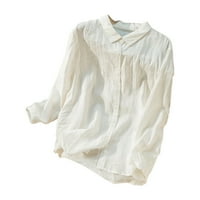 Zodggu дамска риза Ramie плюс размер памучни бельо върхове за модерни класически ретро солидни ризи тренировки бутони с яка вратни тийнейджъри плаж ежедневно свободно ?