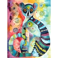 Райета на пръстена опашка Lemur многоцветно фолклорно изкуство акварелна живопис безкрайна стена изкуство печат плакат за дома декор премия