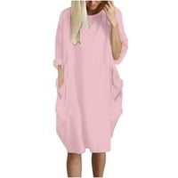 Tdoqot дамски есенни рокли- джобни рокля рокля дами шия ежедневни върхове рокля плюс розово xxxl