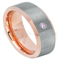 2 -тон розово злато, скосено волфрамово пръстен - 0,07ct пасианс Аметист пръстен - Персонализиран волфрамов сватбен пръстен - Персонализиран февруари Роден камък пръстен TN742BS
