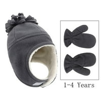 Шапки за мъже две зимни руно твърд цвят топла детска шапка и ръкавици тъмно сиво + l