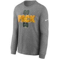 Мъжки тениска на Nike Heathered Grey Green Bay Packers Хипер местна тениска с дълъг ръкав