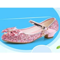 Difumos Girl's Princess Shoe Bow Mary Jane Sparkling Ression Shoes Униформени ежедневни сладки блясъци розово 11c