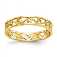 14k жълто злато полиран текстуриран пръстен - размер 7
