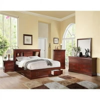 Louis Philippe III Queen Size Bed със съхранение - Cherry