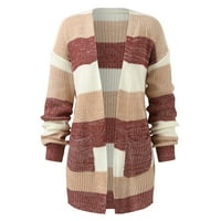 Дамски ежедневен цветен блок с дълъг ръкав кардиган джобове бутон надолу плетено палто