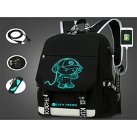 Canvas School Backpack for Boys Girls College Anime Luminous Backpack USB заряд Лек дневен карикатурен чанта за обяд за обяд за обяд, черен - надграден