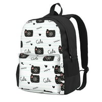 Чанта за лаптоп за раници за жени, лека раница за туристическа школа Книга за ежедневна работа Сладки камери Doodles Backpack Black